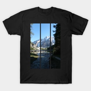 The fabulous alpine lake of Braies in the Dolomites (Bolzano). Lovely place in the Italian Alps. Boats on the water. Reflections in the water. Sunny spring day. Trentino Alto Adige (vertical) T-Shirt